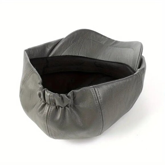 Gray Peaky Blinders Hat Newsboy Flat Cap, Leather Gatsby Baker Boy Driver Cap‎ - Picture 2 of 2